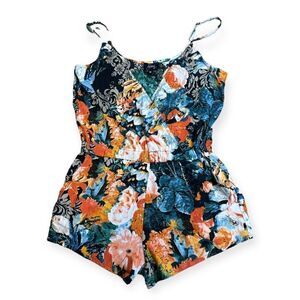 Spicy Women's Multi-Color Floral Print Sleeveless V-Neck Romper Medium